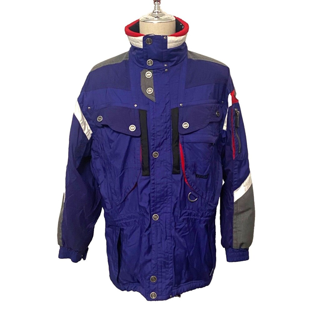 Vtg MARKER Men's Sz L Ski Snowboard Jacket Coat Retro Insulated Blue Red Winter